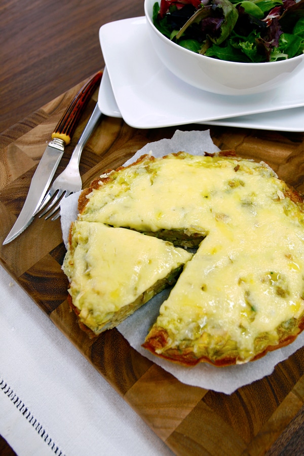 Chicken frittata on cutting board