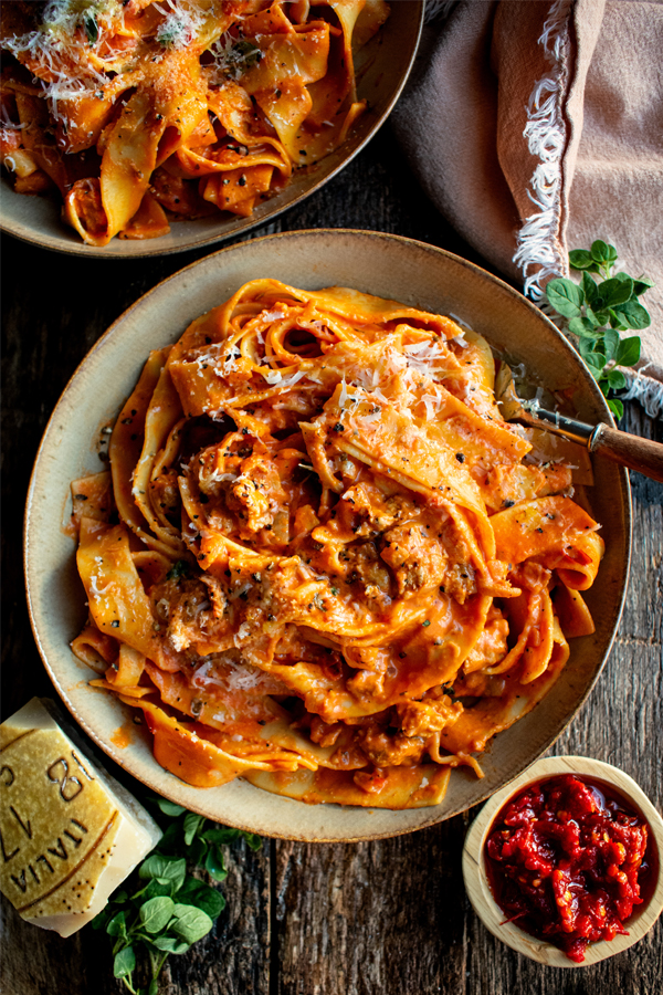 Creamy Calabrian Chili Pappardelle With Sausage And Fennel - DeLallo