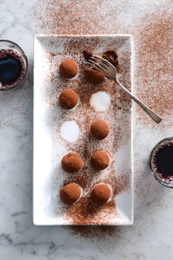 Platter of finished truffles dusted with Espresso Powder