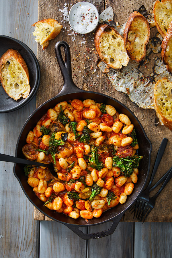 Cauliflower Gnocchi with Basil Pesto & Blistered Tomatoes