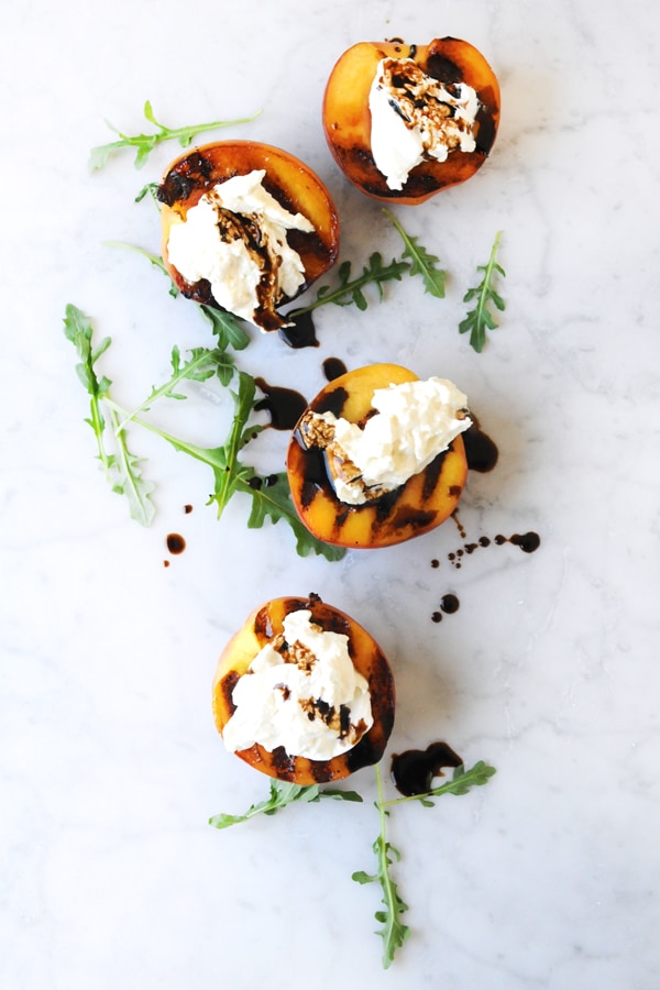 grilled peaches with burrata and arugula