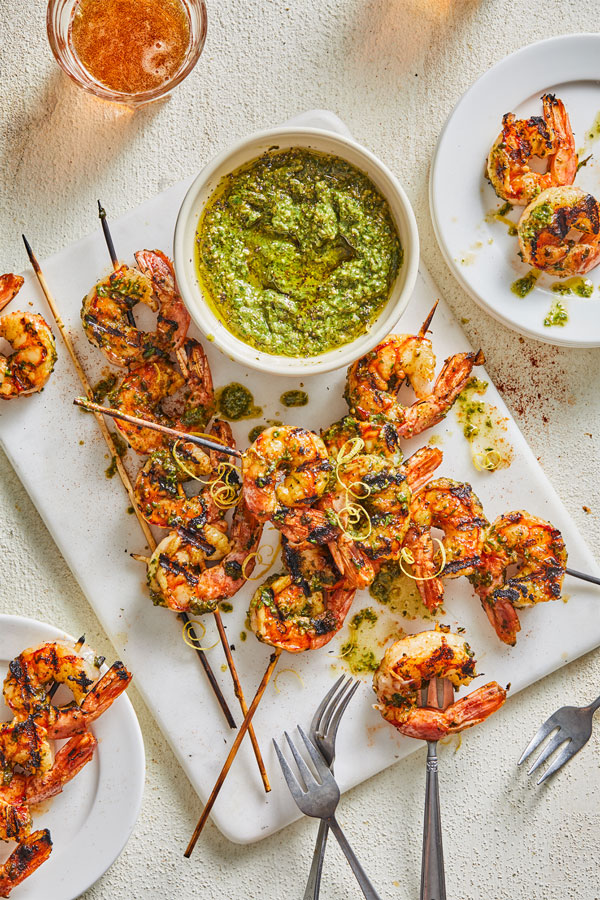Grilled Pesto Shrimp Skewers