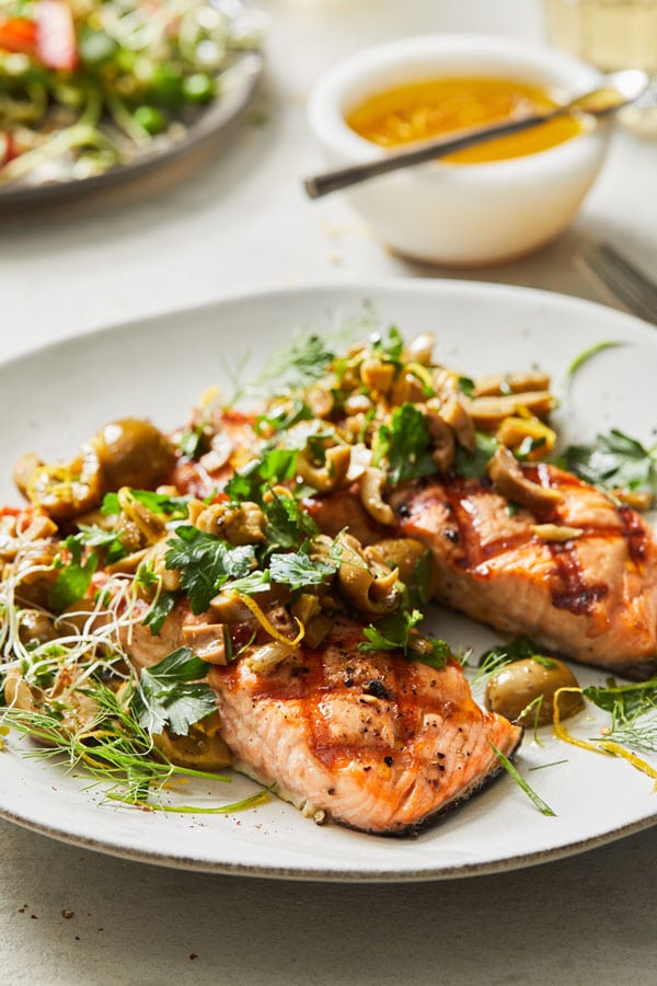 Grilled Salmon With Chopped Green Olives - DeLallo