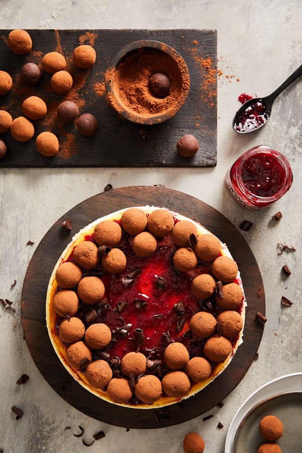 Italian Cheesecake with Espresso Truffles and Cherry Spread - DeLallo