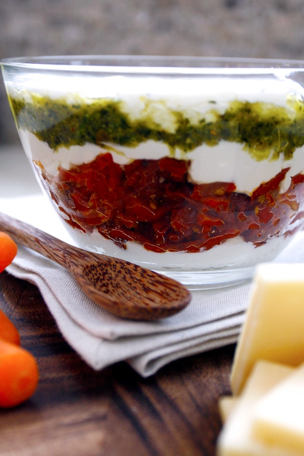 Pesto layered in a bowl 