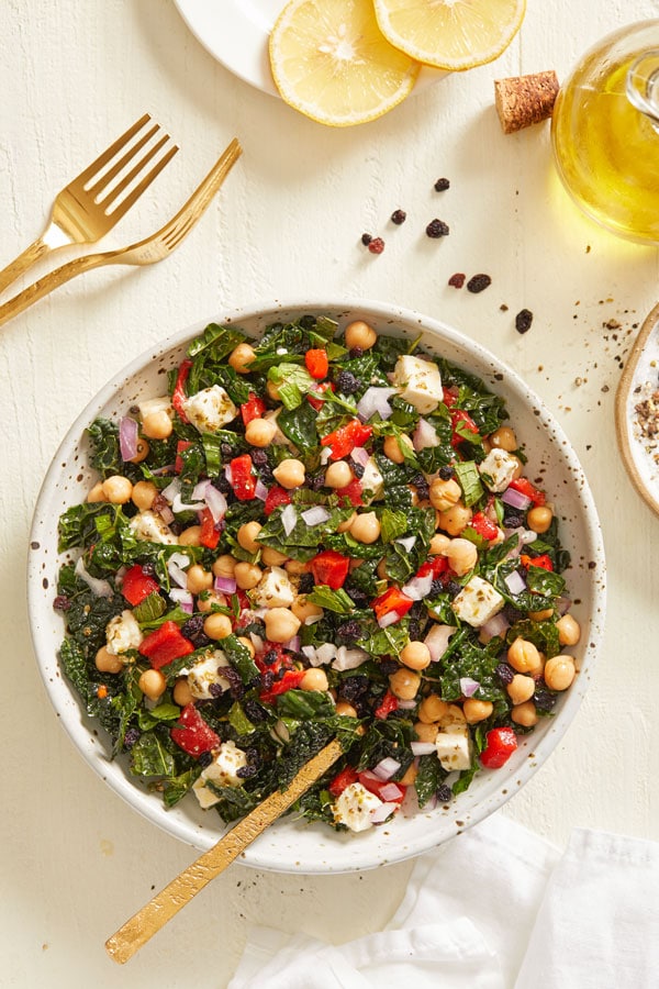 Image of Kale and Chickpea Salad with Feta and Sweet Dijon Vinaigrette