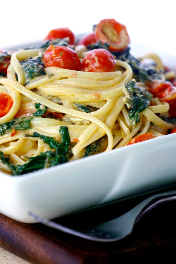 Image of Linguine with Greens, Tomatoes, Basil and Fresh Cream