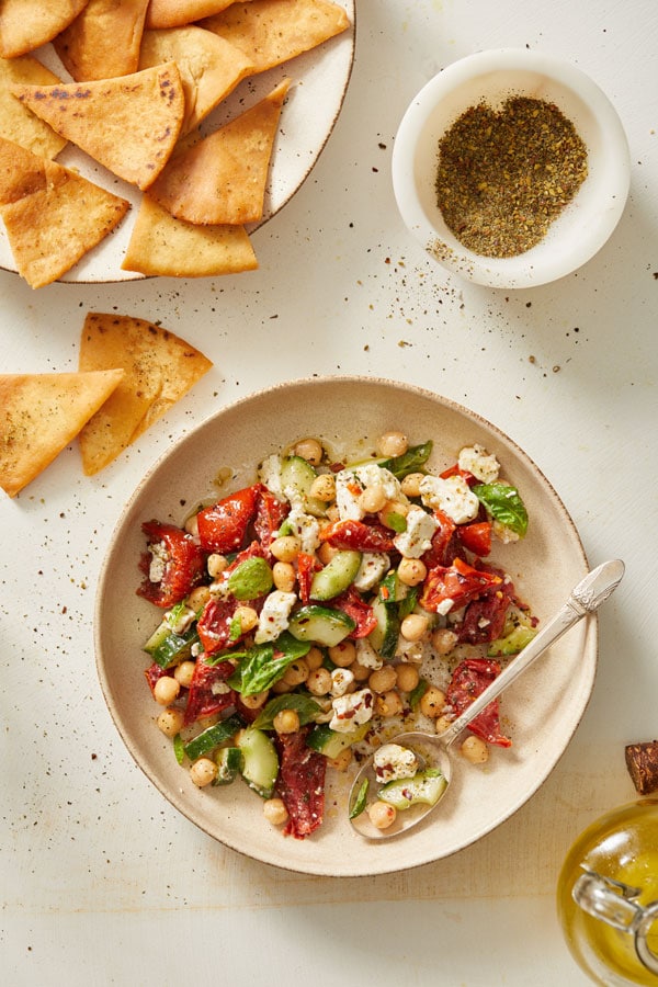 Image of Marinated Chickpea Salad with Feta and Roasted Tomatoes