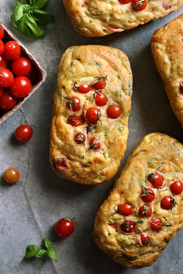 savory zucchini bread with grape tomatoes