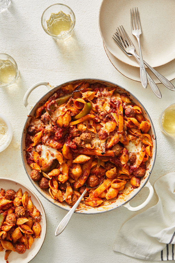 One-Pan Pasta & Meatball Bake - DeLallo