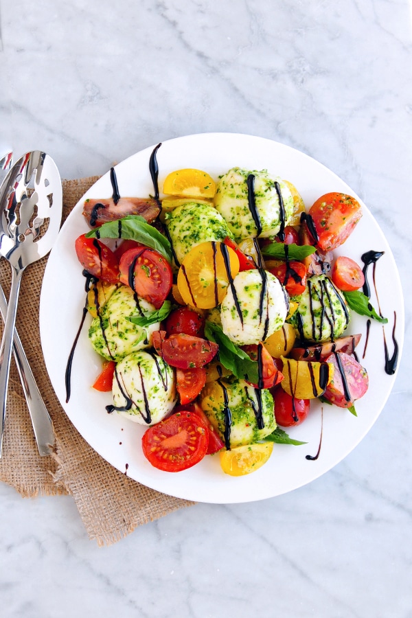 Image of Pesto Caprese Salad with balsamic glaze