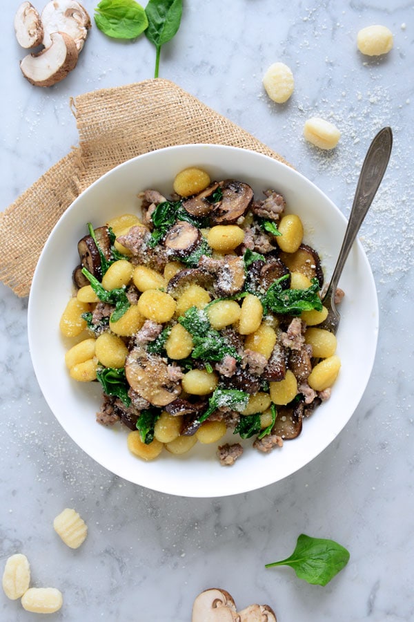 Gnocchi with sausage and spinach