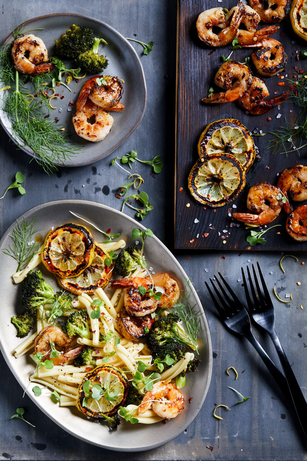 Image of shrimp and broccoli warm pasta salad