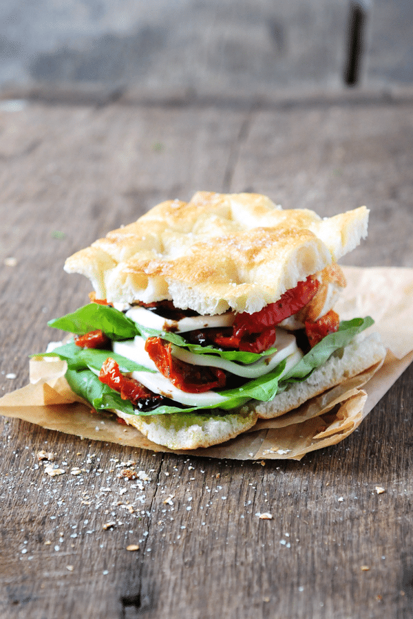 Sun Dried Tomato Caprese Sandwich with Balsamic Glaze