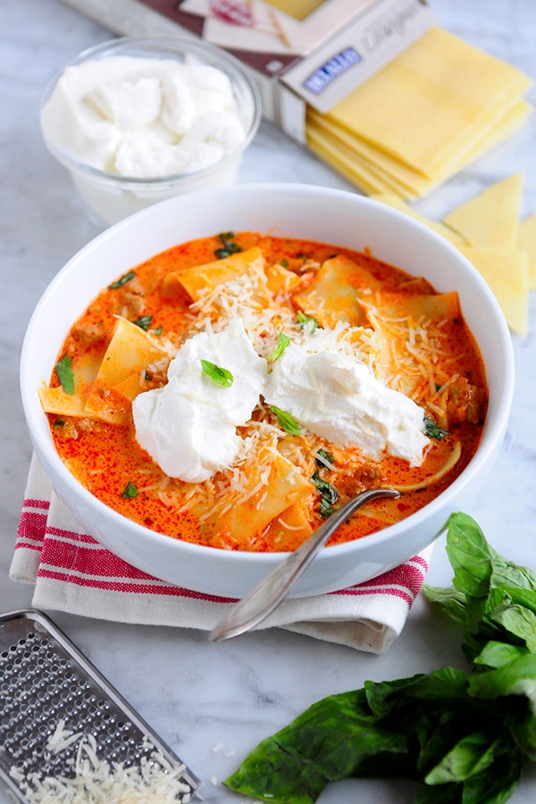 image of tomato basil lasagna soup