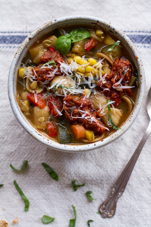 Image of Tuscan Summer Minestrone with sun dried tomato pesto