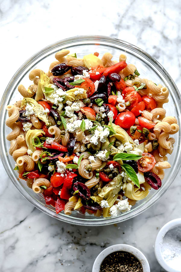 Image of Greek Pasta Salad with Whole Wheat Noodles