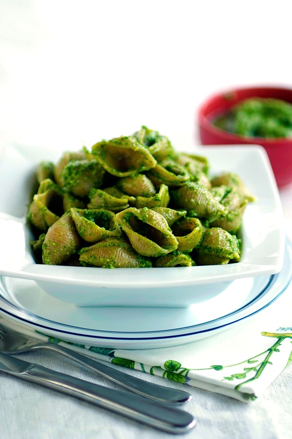 Image of whole wheat shells with arugula pesto