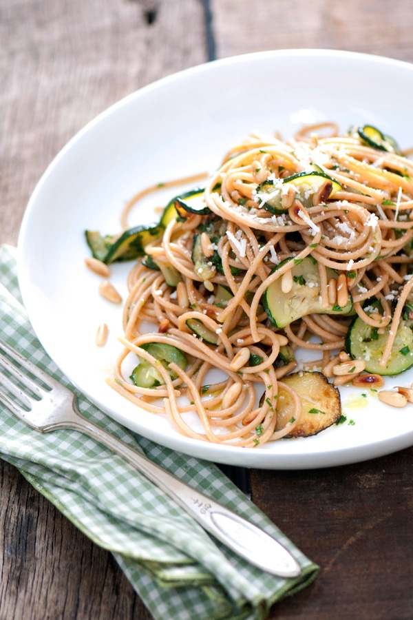 Image of zucchini and toasted pine nut pasta