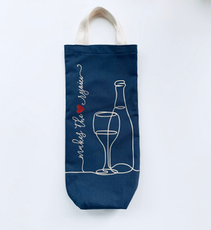 Makes the Heart Rejoice Wine Tote - Navy and Vegas gold