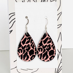 Pink and Black  Big Cat Teardrop Earrings