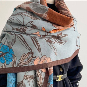 Scarvii - Reversible Floral Print Scarf & Shawl: Blue