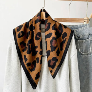 Scarvii - Classic Leopard Print Square Scarf: Coffee