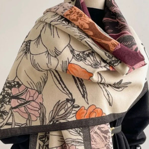 Scarvii - Reversible Floral Print Scarf & Shawl: Pink