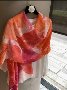Scarvii - Painterly Speckled Pattern Long Scarf: Orange