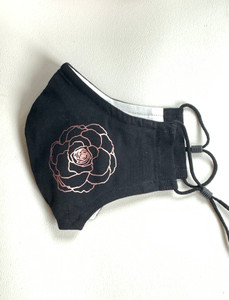 Black Cotton Washable Face Masks - Rose Gold Peony Black Cotton Washable Face Masks - Rose Gold Peony