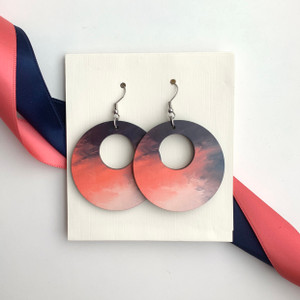 Sunset Coral and Blue Round Earrings