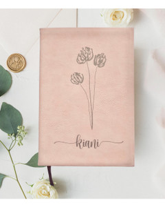 Personalized Pink Leather Floral Journal
