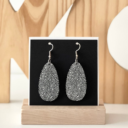 Black and White Flora Oval Drop Earrings