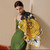 Scarvii - Rose Pattern Lightweight Square Scarf YELLOW