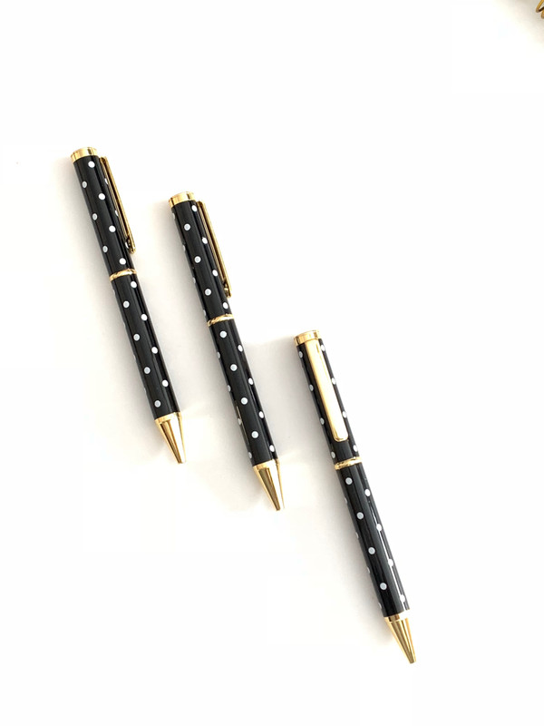 Polka dot writing pens with gold trim