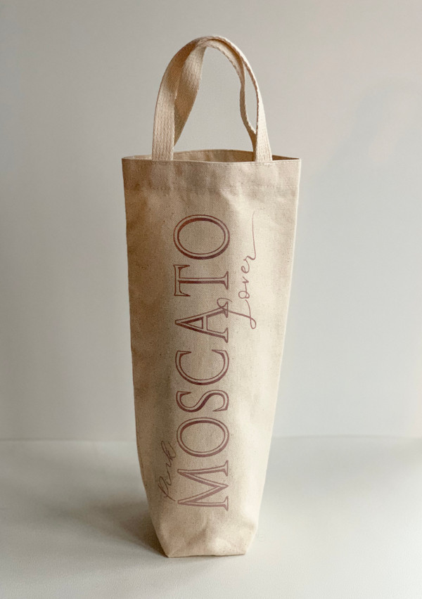 Moscato Lover wine tote in natural canvas