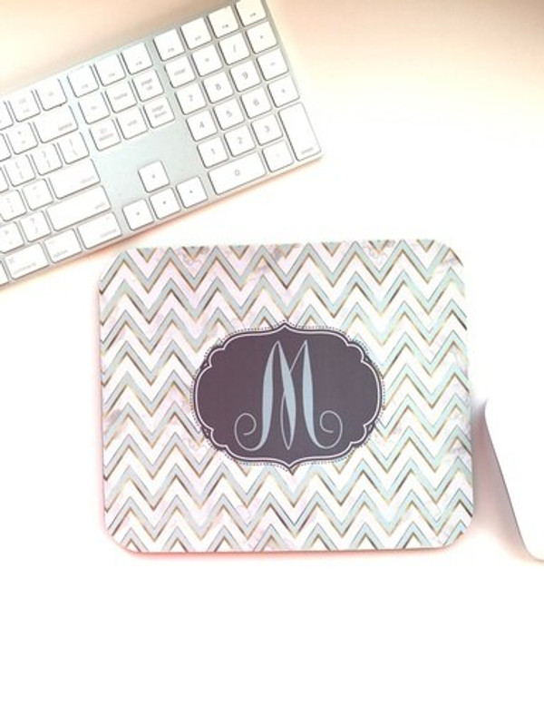 Clearance! Chevron Mint and Gold Monogram Mousepad- M