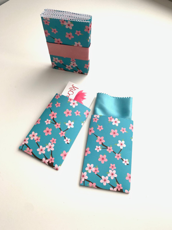 Blue Cherry Blossom Design Handmade Gift Card/ Wedding Favor Paper Pouches