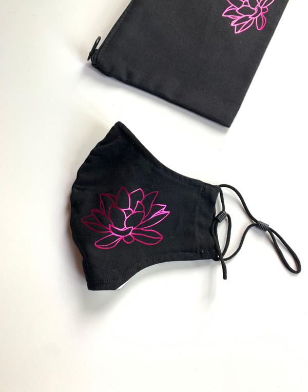 Black Cotton Washable Face Masks - Cherry Lotus