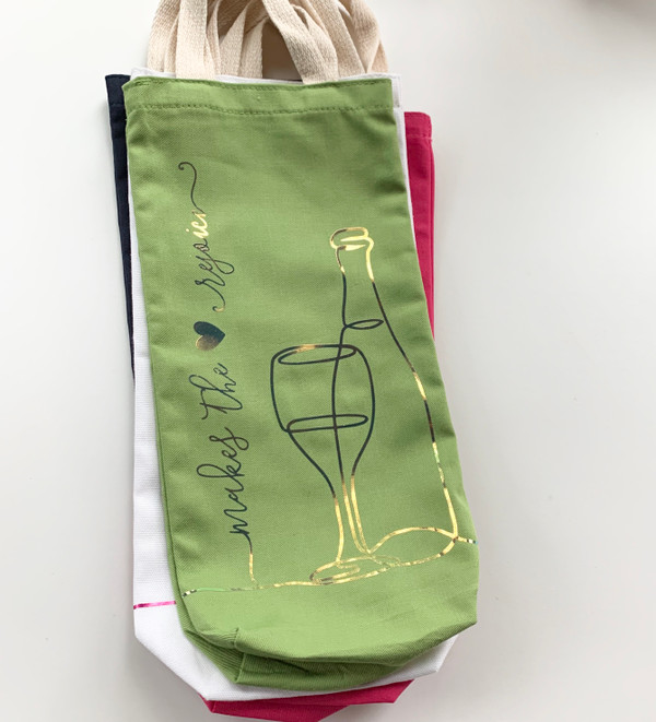 Makes the Heart Rejoice Wine Tote -Lime and Gold