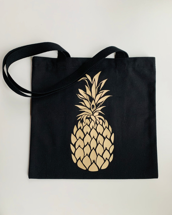 Golden Pineapple Black Canvas Tote Bag