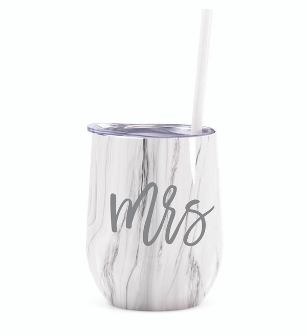 Gray marble tumbler with Mrs personalization