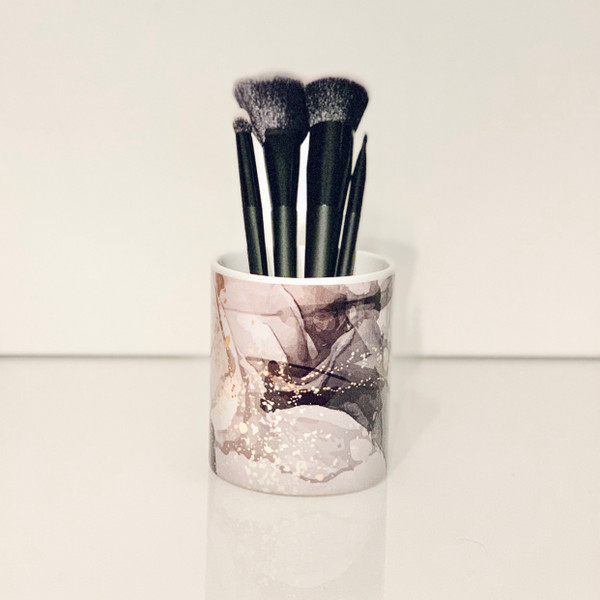 Gray and Gold Ink Makeup Brush Cup