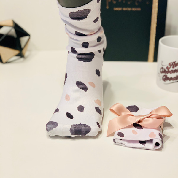 Gray and Pink Cheetah Cozy Crew Socks