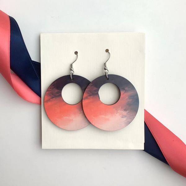 Sunset Coral and Blue Round Earrings
