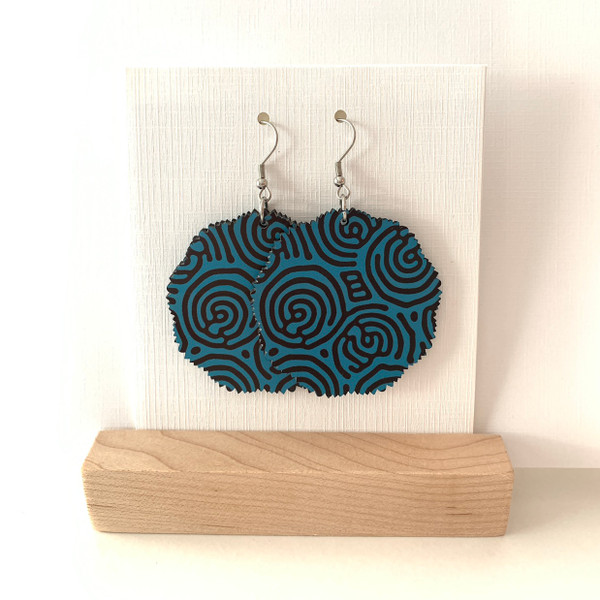 Teal and Espresso Swirl Frilly Edge  Earrings