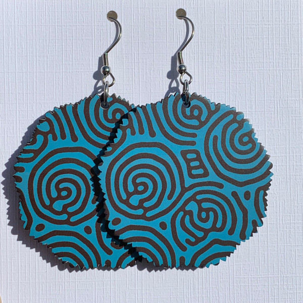 Teal and Espresso Swirl Frilly Edge  Earrings