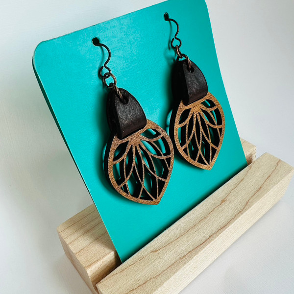 Gigi Wood and Mahogany Leather Earrings