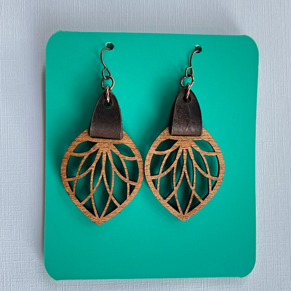 Gigi Wood and Mahogany Leather Earrings