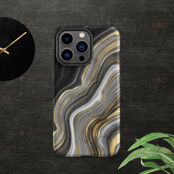 Black and Gold Agate Tough Case for iPhone®